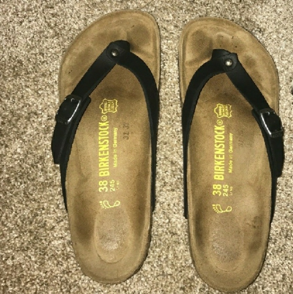 Birkenstock oiled black leather flip flop thong